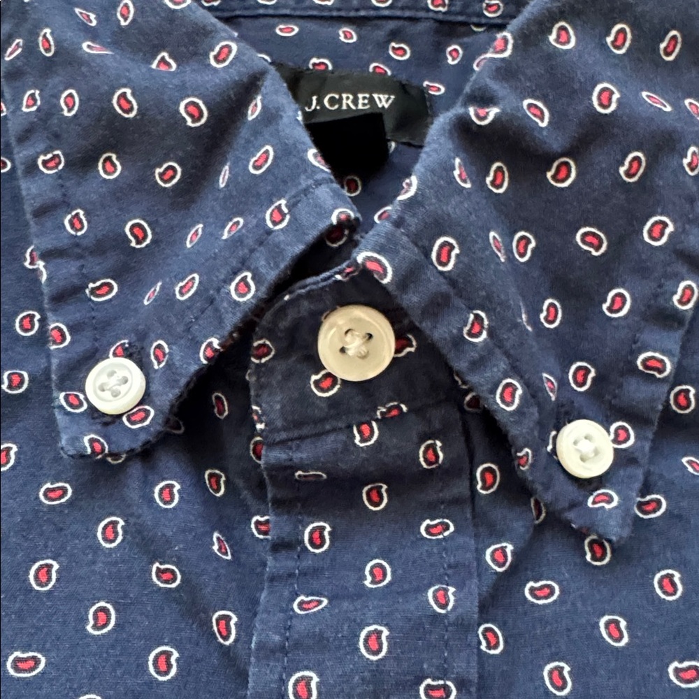 J Crew Slim Fit Navy Paisley Button Down Shirt Men Large Cotton Casual Preppy - Picture 5 of 10
